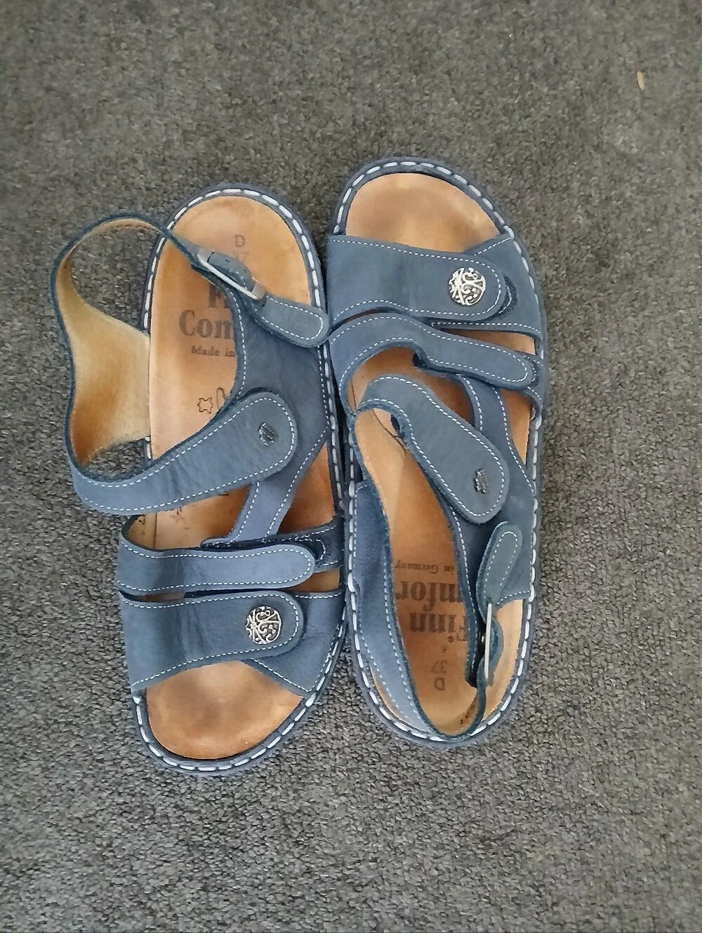 Finn Comfort Kids Navy Leather Adjustable Sandals Size 37.